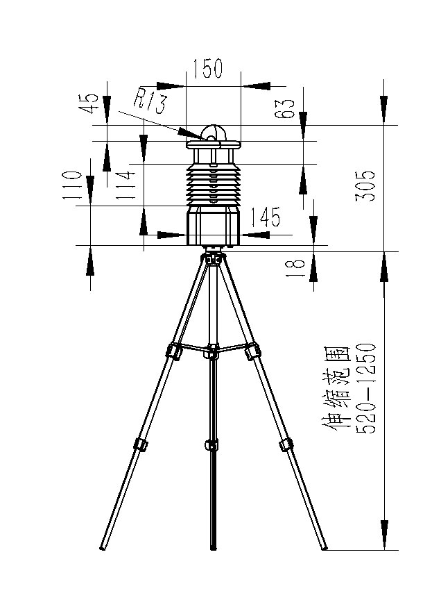 Dimensional drawing of portable marine meteorological instrument
