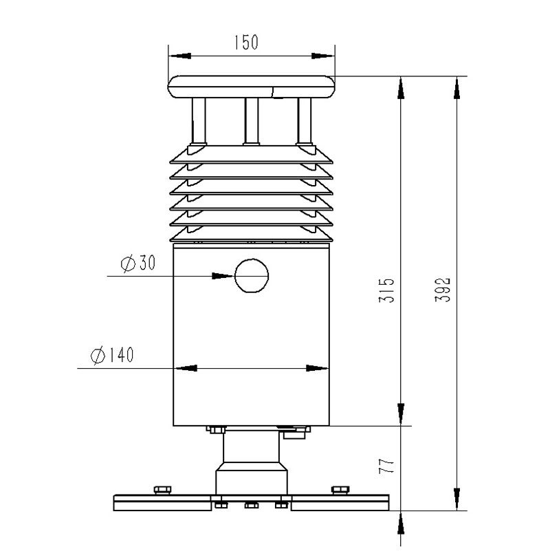 Size chart of small vehicle-mounted automatic weather station