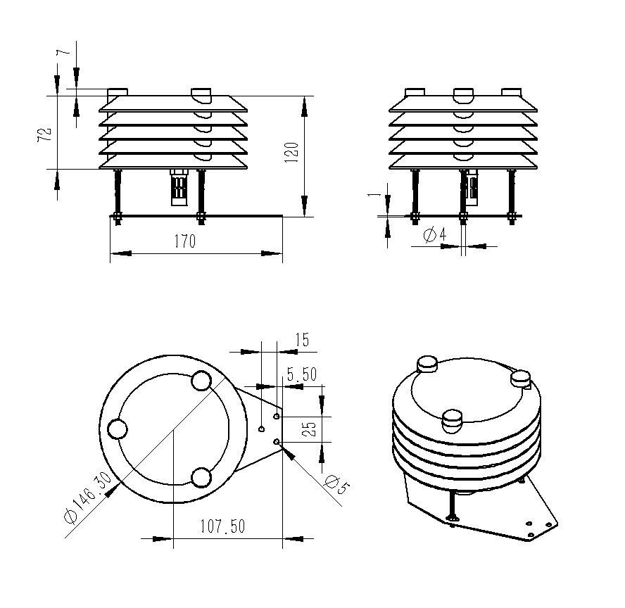 Product Dimensions of Temperature Humidity Atmospheric Pressure Noise Sensor