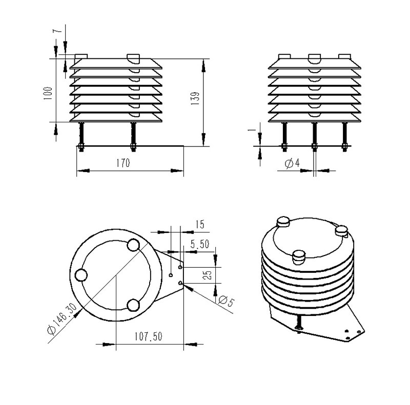 Dimensional drawing of air quality transmitter product