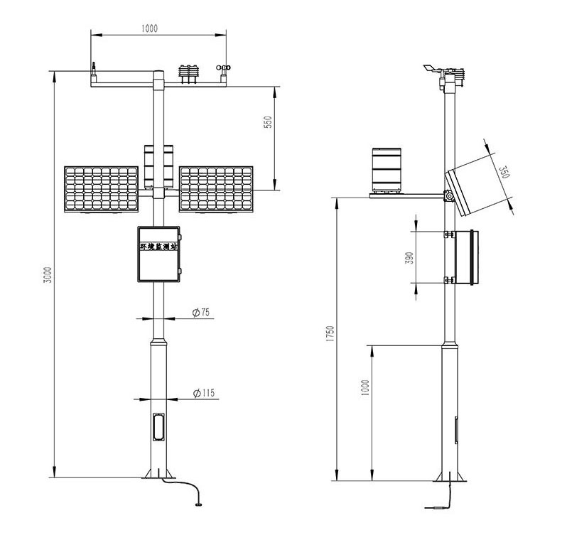 Small weather station in the field Product size drawing