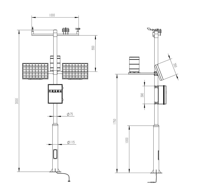 Product size drawing of Small agricultural weather station