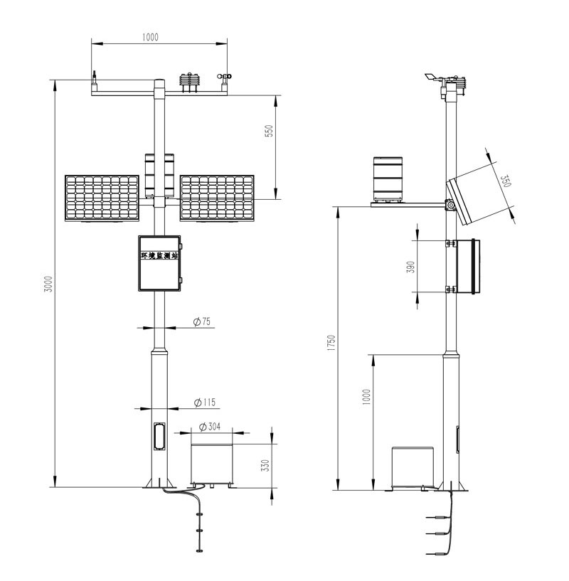 Automatic agricultural weather station product size drawing