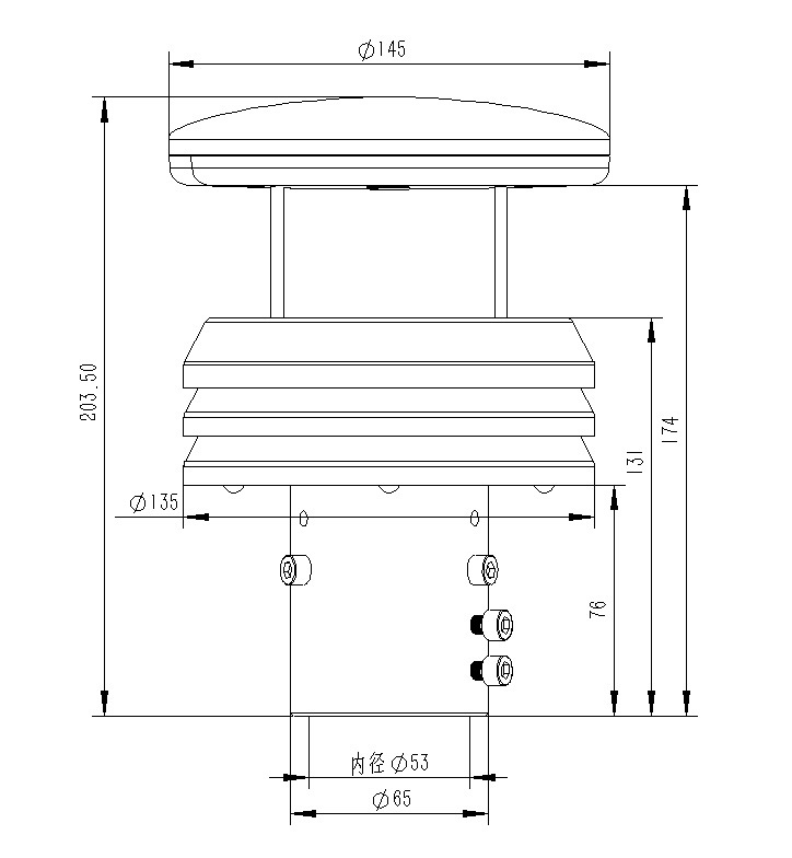 Product Dimensions of Metal Ultrasonic Wind Speed and Wind Direction Meter