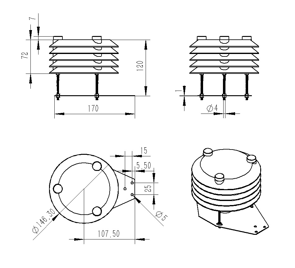 PM2.5 and PM10 sensor product size diagram