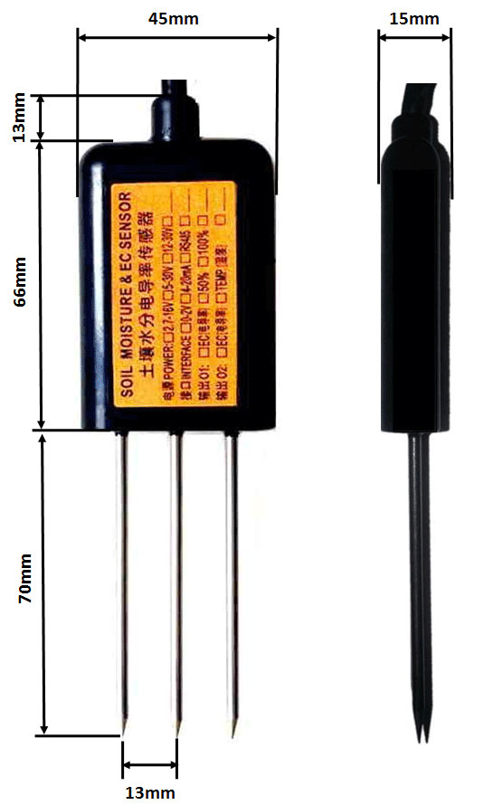 Soil Temperature Moisture Salt Sensor External dimensions